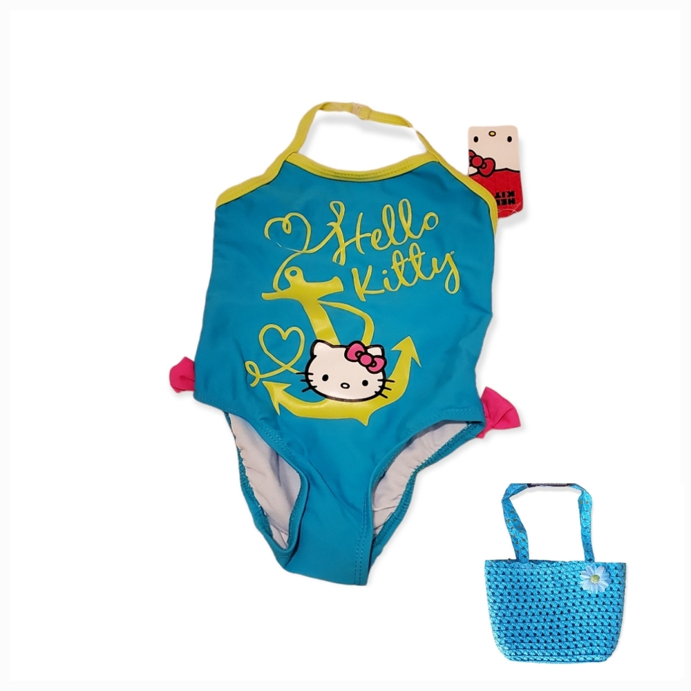 New Hello Kitty Turquoise and Yellow Trim Toddler 1 piece swimsuit